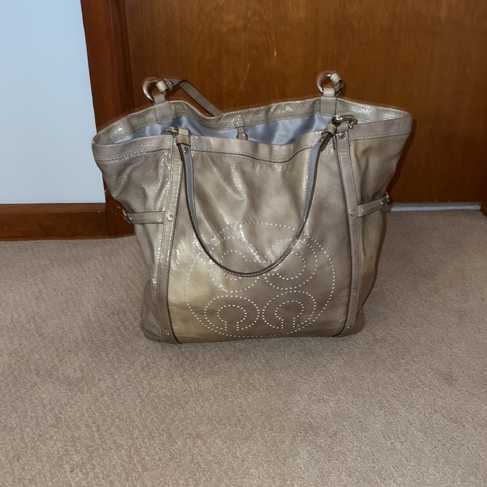 Coach Audrey Silver Patent Leather Cross Body Bag